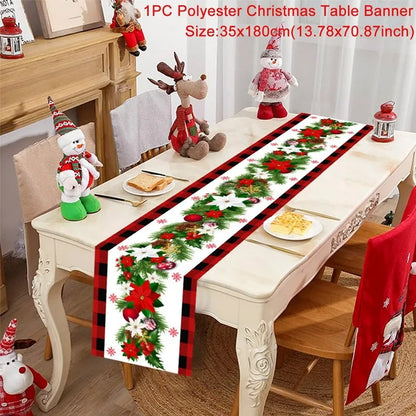 Christmas Table Runner Merry Christmas Decoration for Home Xmas Decor 2024 Navidad Notal Noel Xmas Ornament Happy New Year 2025