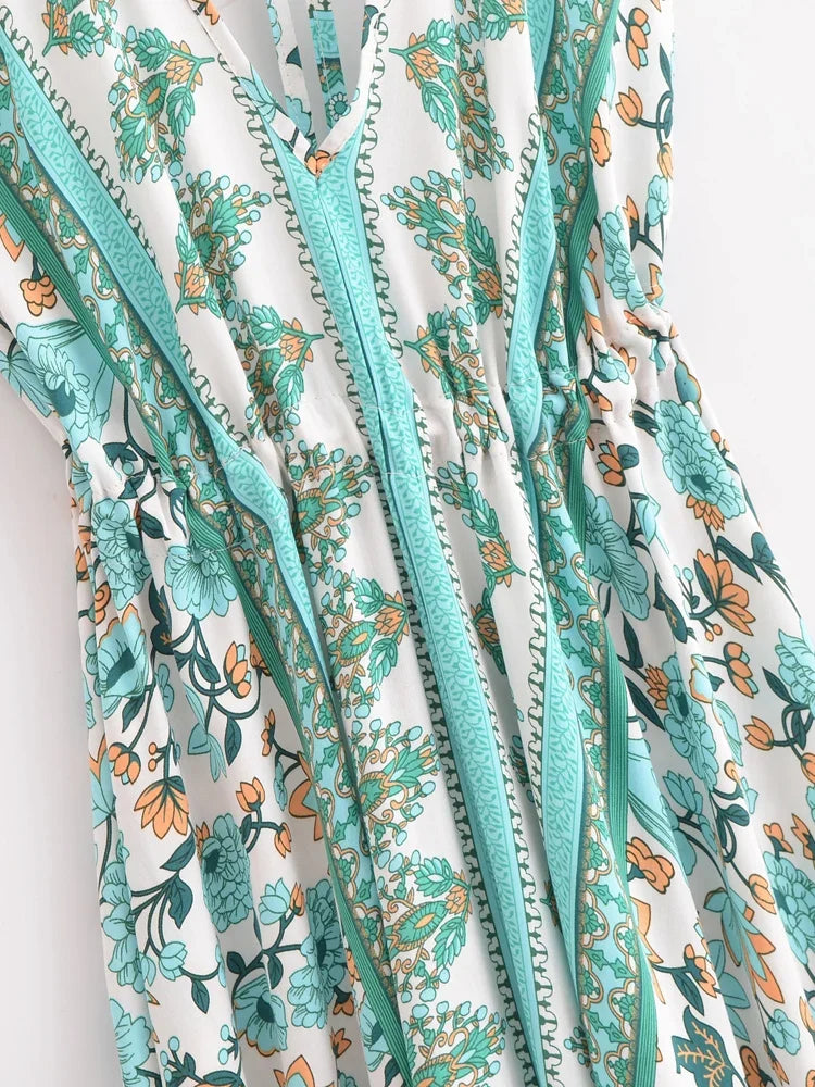 Happie Queens Women Wild Floral Open Back Sexy High-Low Beach Bohemian Dress Lady Tassel Strapless Vacation Summer Boho Dress