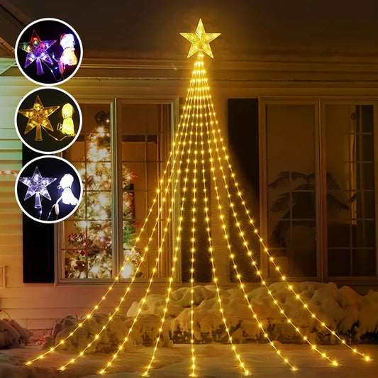 Shop Festive Waterfall String Lights with Star Topper for Holiday Decor