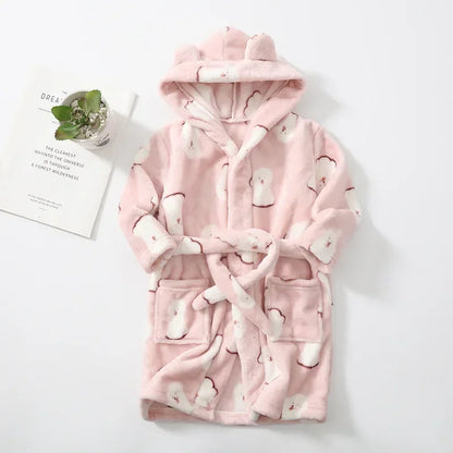 Boys Girls Hooded Bathrobe Toddler Rabbit Anime Cartoon Towel Beach Children's Sleepwear Baby Kids Bath Robes Pyjamas Nightgown