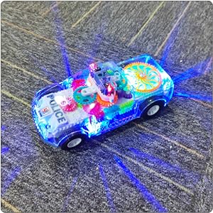 Light Up Transparent Gears Police Car Toy for Kids Bump and Go Toy Car for Boys Girl Educational Baby Toys Car Music LED Effects