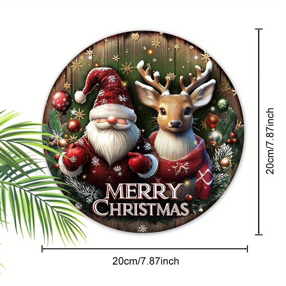 1pc Merry Christmas Santa Claus Reindeer Star Snowflake Bauble Xmas Wood Porch Wreath Flat Hanging Print Sign Painting Home