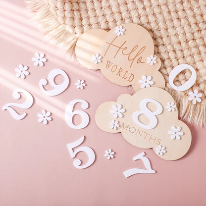 2Pcs Baby Wooden Balloon Milestone Cards Photography Accessories Baby Photography Shooting Props For Newborn Birthing Gifts