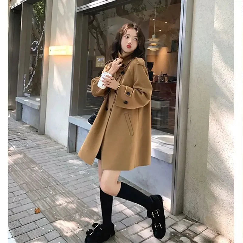 Bluemantle Women's Winter Woolen Jacket 2023 Petite Herrington Style Korean Thickened Double-sided Wool Overcoat