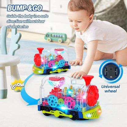 Light Up Transparent Gears Police Car Toy for Kids Bump and Go Toy Car for Boys Girl Educational Baby Toys Car Music LED Effects