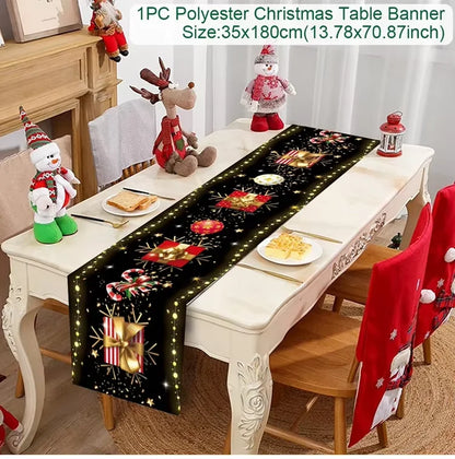 Christmas Table Runner Merry Christmas Decoration for Home Xmas Decor 2024 Navidad Notal Noel Xmas Ornament Happy New Year 2025