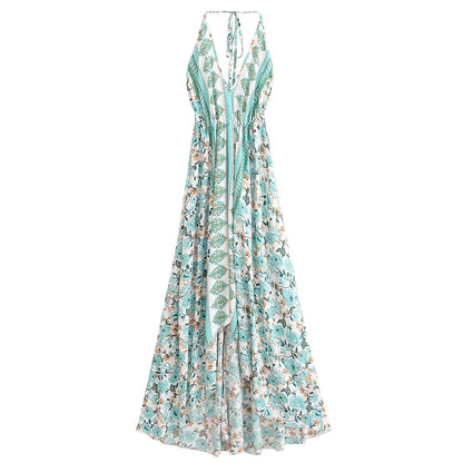 Happie Queens Women Wild Floral Open Back Sexy High-Low Beach Bohemian Dress Lady Tassel Strapless Vacation Summer Boho Dress
