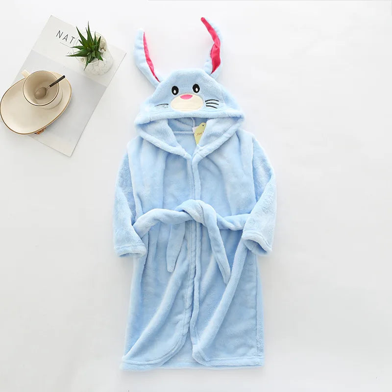 Boys Girls Hooded Bathrobe Toddler Rabbit Anime Cartoon Towel Beach Children's Sleepwear Baby Kids Bath Robes Pyjamas Nightgown