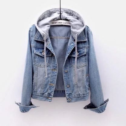 New 2024 Spring Autumn Denim Jacket Women's Long Sleeve Hooded Clip-on Women's Cropped Top Student Cropped Denim Jacket