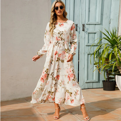 sping Summer Bohemian Women Maxi Dress Casual Long Sleeve High Waist Beach Woman Chiffon Dresses Floral Vestidoes Mujer New