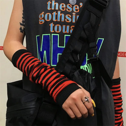 Hip-Hop Stripe Fingerless Gloves