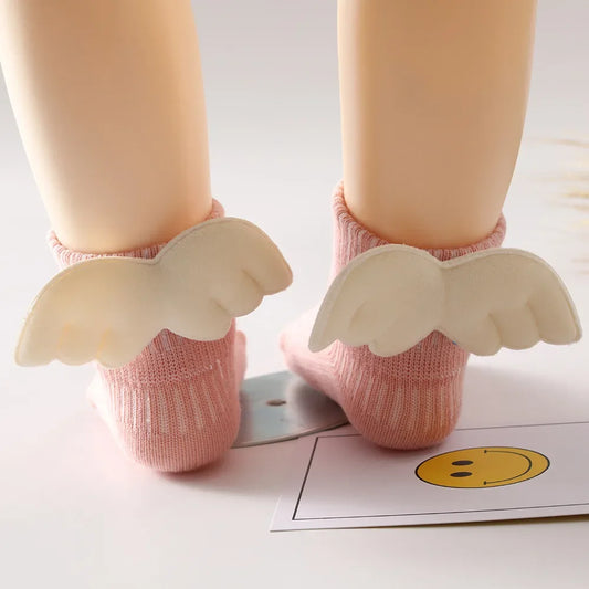 Baby Girl Socks Cute Angle Wing Crew Cotton Socks Solild Color Cartoon Short Socks for Newborn 0-1T Shower Gift Accessories