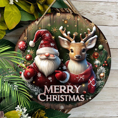 1pc Merry Christmas Santa Claus Reindeer Star Snowflake Bauble Xmas Wood Porch Wreath Flat Hanging Print Sign Painting Home