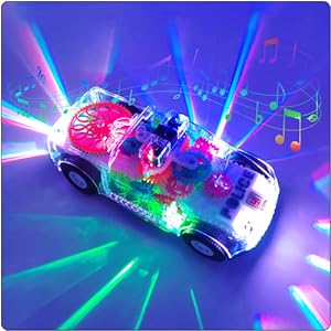 Light Up Transparent Gears Police Car Toy for Kids Bump and Go Toy Car for Boys Girl Educational Baby Toys Car Music LED Effects