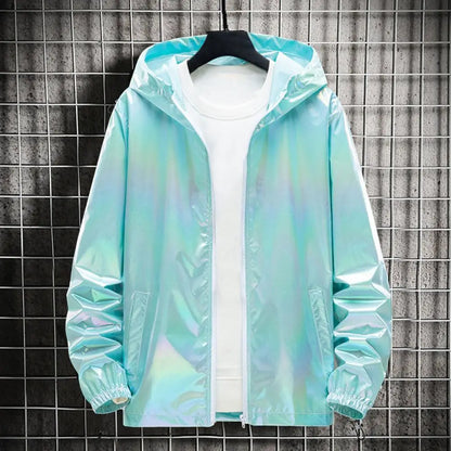 Mens Windbreaker Jackets Nightclub Stage Party Jackets Costume Streetwear Harajuku Hip Hop Reflective Jacket Gold Fashion Coats