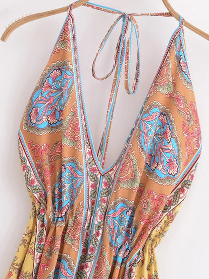 Happie Queens Women Wild Floral Open Back Sexy High-Low Beach Bohemian Dress Lady Tassel Strapless Vacation Summer Boho Dress