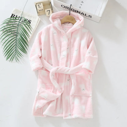 Boys Girls Hooded Bathrobe Toddler Rabbit Anime Cartoon Towel Beach Children's Sleepwear Baby Kids Bath Robes Pyjamas Nightgown