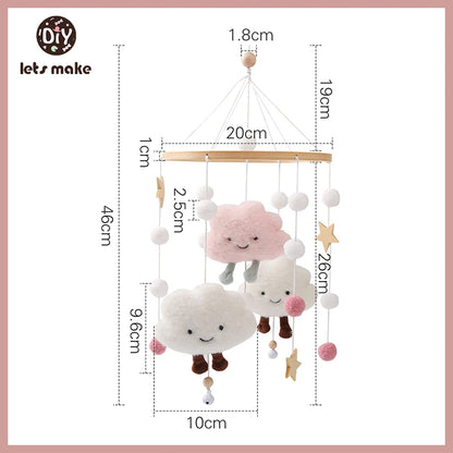 Let's Make Wooden Baby Rattles Soft Felt Cartoon Bear Cloudy Star Moon Hanging Bed Bell Mobile Crib Montessori Education Toys
