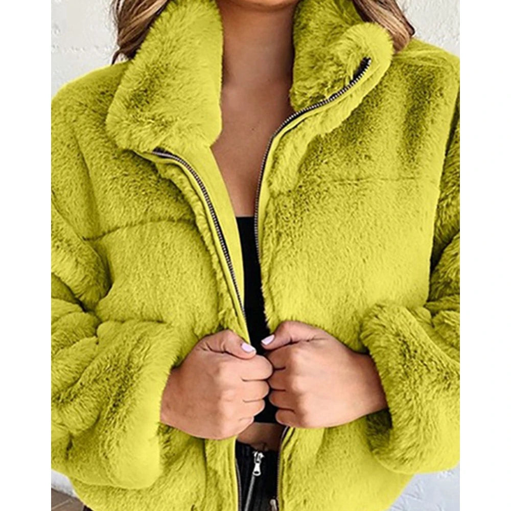 Shop Women's High Neck Teddy Fleece Coat - Korean Style Winter Jacket