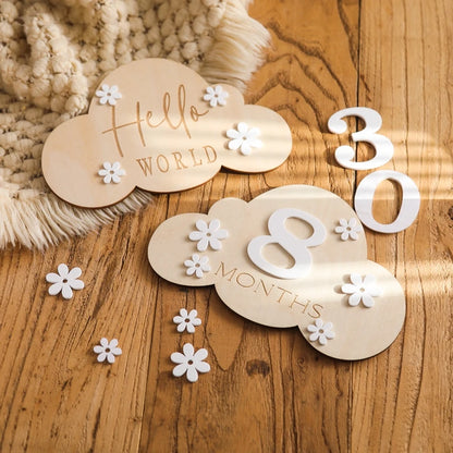 2Pcs Baby Wooden Balloon Milestone Cards Photography Accessories Baby Photography Shooting Props For Newborn Birthing Gifts