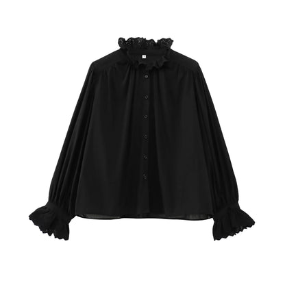 TRAF 2025 Woman Fashion Casual Breathable Hollowed Out Embroidered Top Slim Single Breasted Shirts Spring