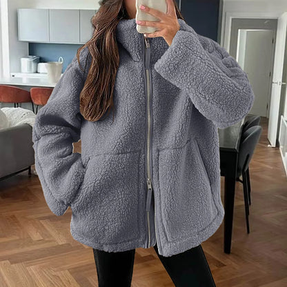 Shop Women's Oversized Fuzzy Fleece Jacket - Sherpa Teddy Coat with Double Zip