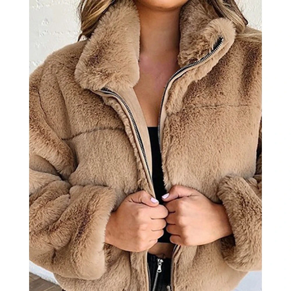 Shop Women's High Neck Teddy Fleece Coat - Korean Style Winter Jacket