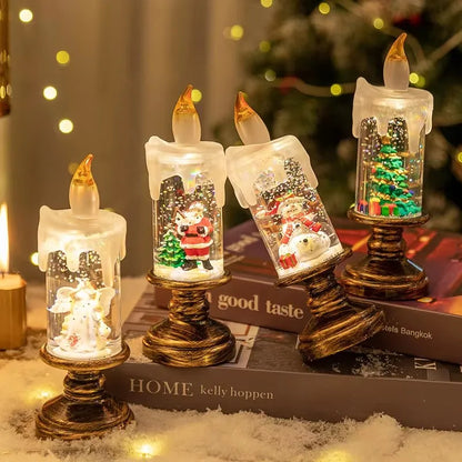 Christmas decorations wind lamp candle candlestick snow snowflake music box creative Xmas gift scene arrangement