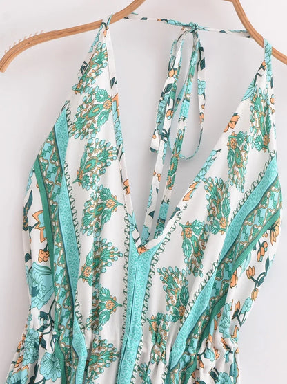 Happie Queens Women Wild Floral Open Back Sexy High-Low Beach Bohemian Dress Lady Tassel Strapless Vacation Summer Boho Dress
