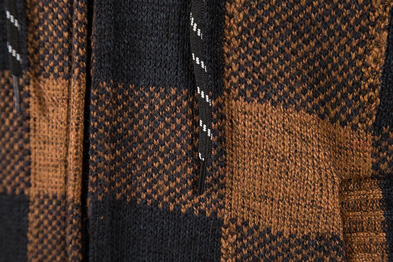 Shop Men's Plaid Hooded Cardigan Sweater - Warm Fleece Knit Jacket