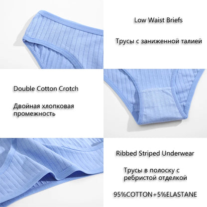 Shop 5-Pack Cotton Ribbed Striped Plus Size Women's Underwear - Soft Stretch Briefs in 10 Colors (S-7XL)