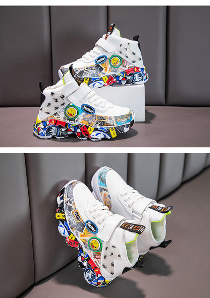Size 26-36 Children Sports Sneakers for Girls Kid Cartoon Graffiti Pattern Casual Shoes Boys Basketball Shoe chaussures de sport