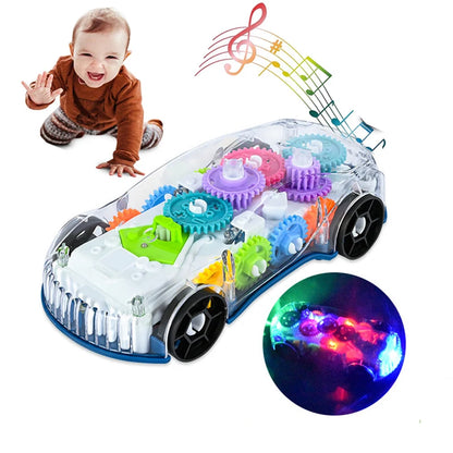 Light Up Transparent Gears Police Car Toy for Kids Bump and Go Toy Car for Boys Girl Educational Baby Toys Car Music LED Effects