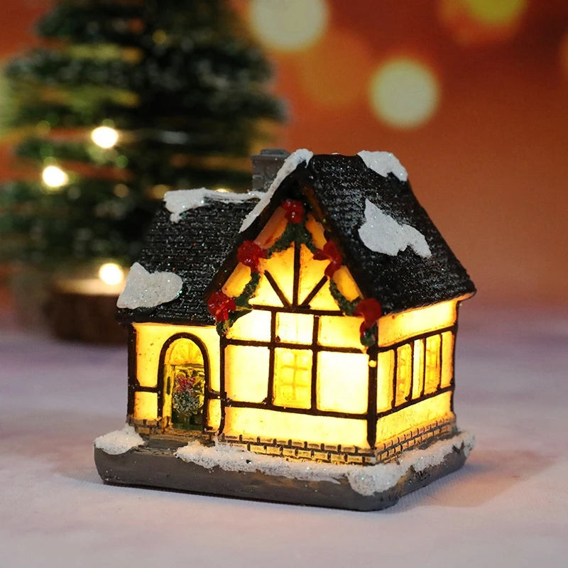 1Pc Mini Christmas House Light Miniature Landscape Resin House Ornaments For Kids Bedroom Home Decorations Xmas New Year Gift