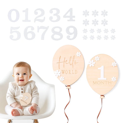 2Pcs Baby Wooden Balloon Milestone Cards Photography Accessories Baby Photography Shooting Props For Newborn Birthing Gifts