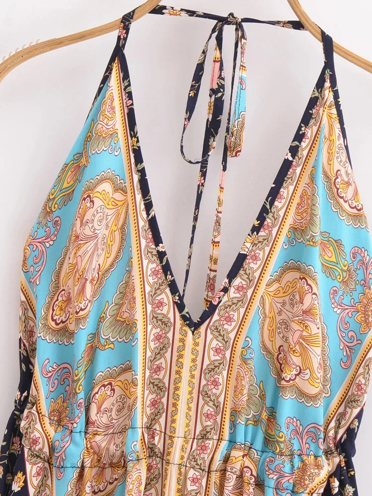 Happie Queens Women Wild Floral Open Back Sexy High-Low Beach Bohemian Dress Lady Tassel Strapless Vacation Summer Boho Dress