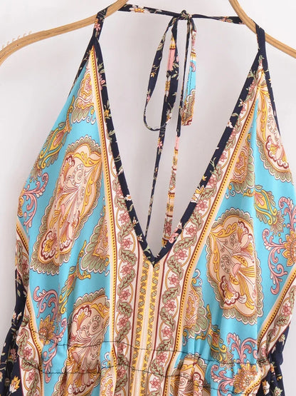 Happie Queens Women Wild Floral Open Back Sexy High-Low Beach Bohemian Dress Lady Tassel Strapless Vacation Summer Boho Dress