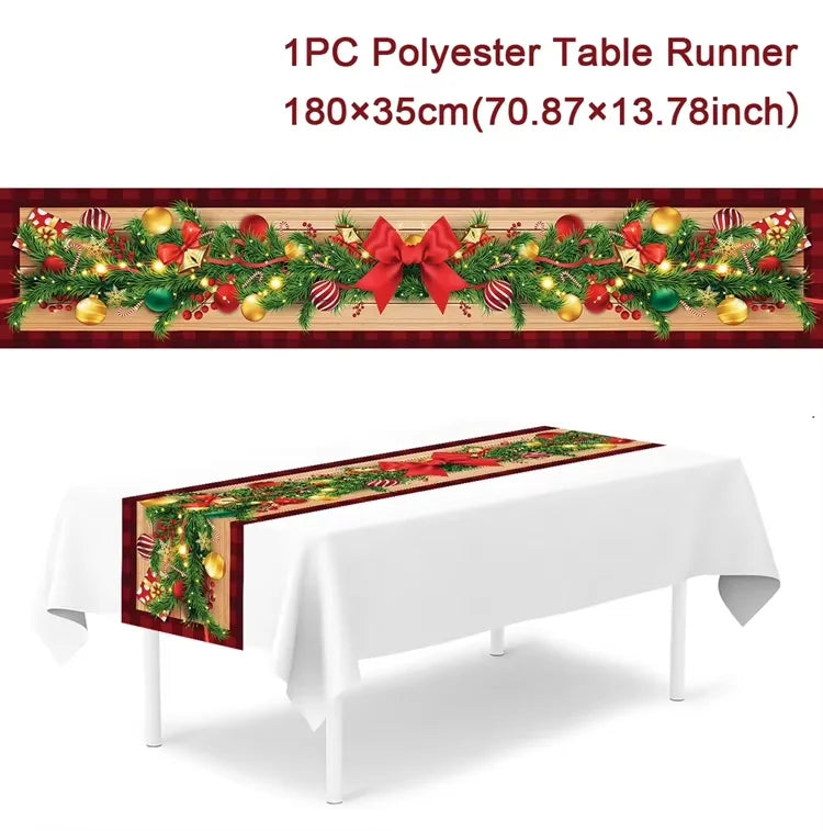 Christmas Table Runner Merry Christmas Decoration for Home Xmas Decor 2024 Navidad Notal Noel Xmas Ornament Happy New Year 2025