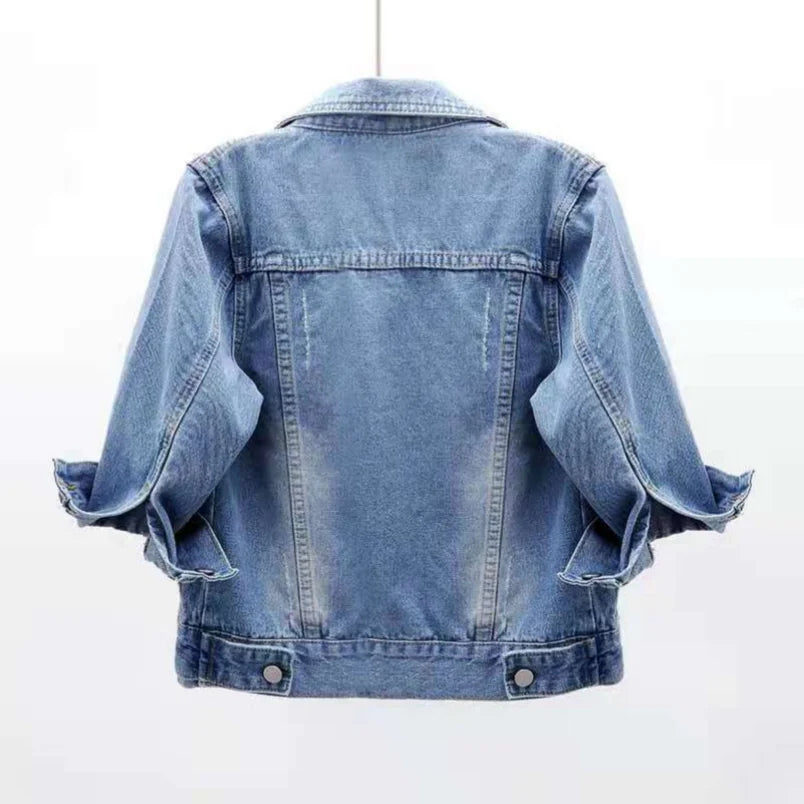 Shop Women's Short Denim Jacket - Casual Spring/Autumn Outerwear in Trendy Colors