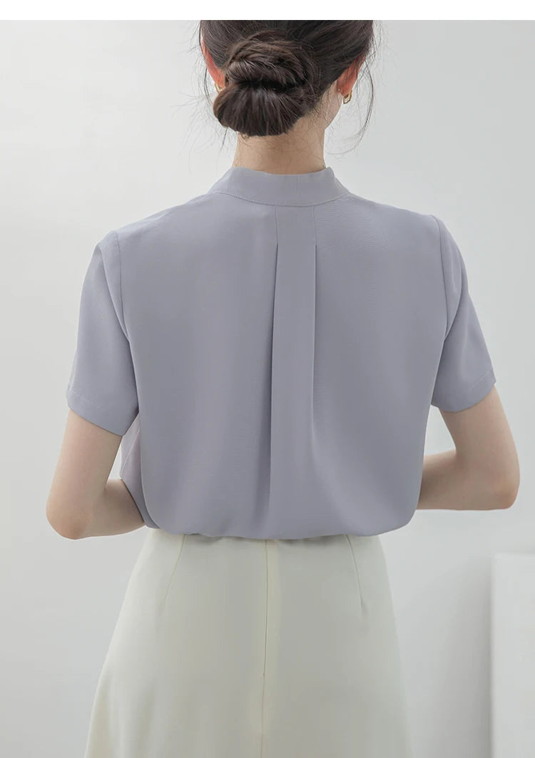 2025 Fashion Summer Short Sleeve V-Neck Women Blouse White Blouse Shirt Women Tops Blouses Shirts Blusas Para Mujer Camisas XL86