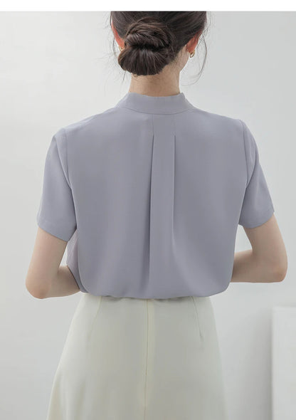 2025 Fashion Summer Short Sleeve V-Neck Women Blouse White Blouse Shirt Women Tops Blouses Shirts Blusas Para Mujer Camisas XL86