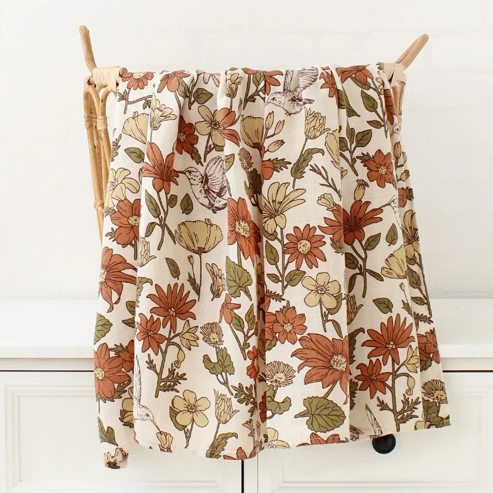 Bamboo Swaddle Blanket Baby Blankets Newborn Muslin Blanket Organic Cotton Soft New Born Wrap 5 Petal Flower for Spring
