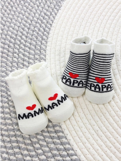 2Pairs Lovely Baby Socks Pack White Cotton Newborn Bebe Boys Girls Crew Socks Lot Love Mama Socks Toddler Stripe Infant Gift