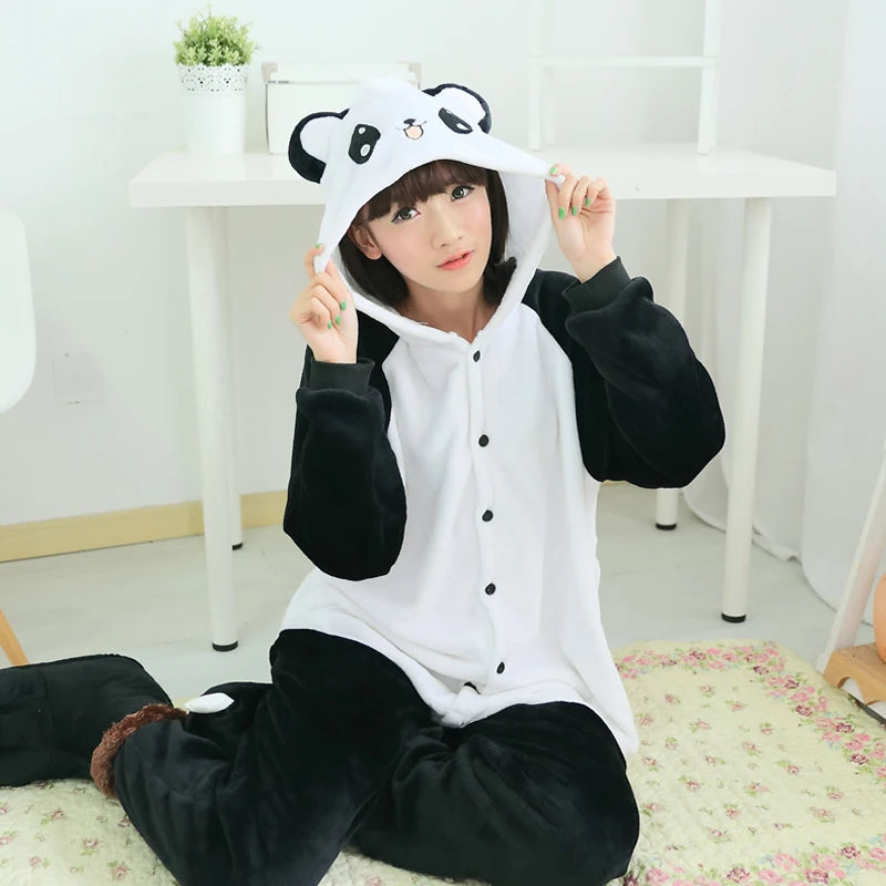 Funny Onesies Panda Kigurumi Unicorn Adults Women Men Anime Pajamas Winter Flannel Cartoon Cosplay Onesie Homewear Jumpsuit