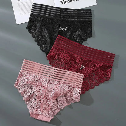 Shop 3Pcs Lace Panties - Breathable, Seamless, Solid Color Briefs for Women