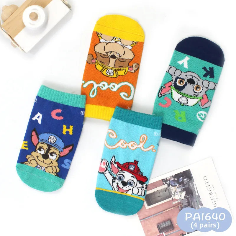 Kids' Paw Patrol Grip Socks - 4 Pairs Non-Slip for Boys (4-6 Years)