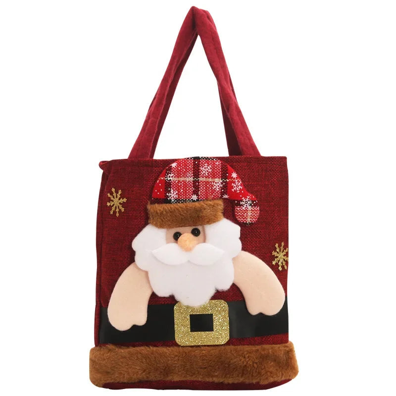 Shop Festive Cartoon Linen Gift Bags - Santa, Deer & Snowman Designs