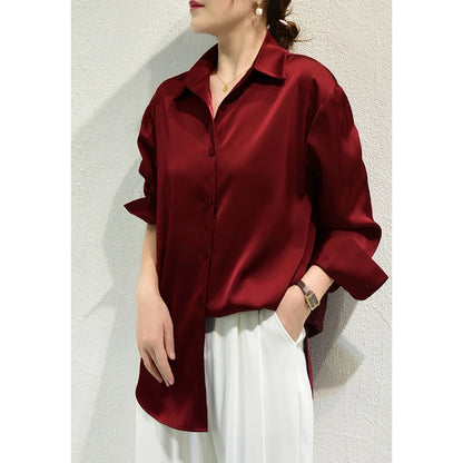 Shop Satin Finish Women's Blouses - Elegant Long Sleeve Button-Up Tops