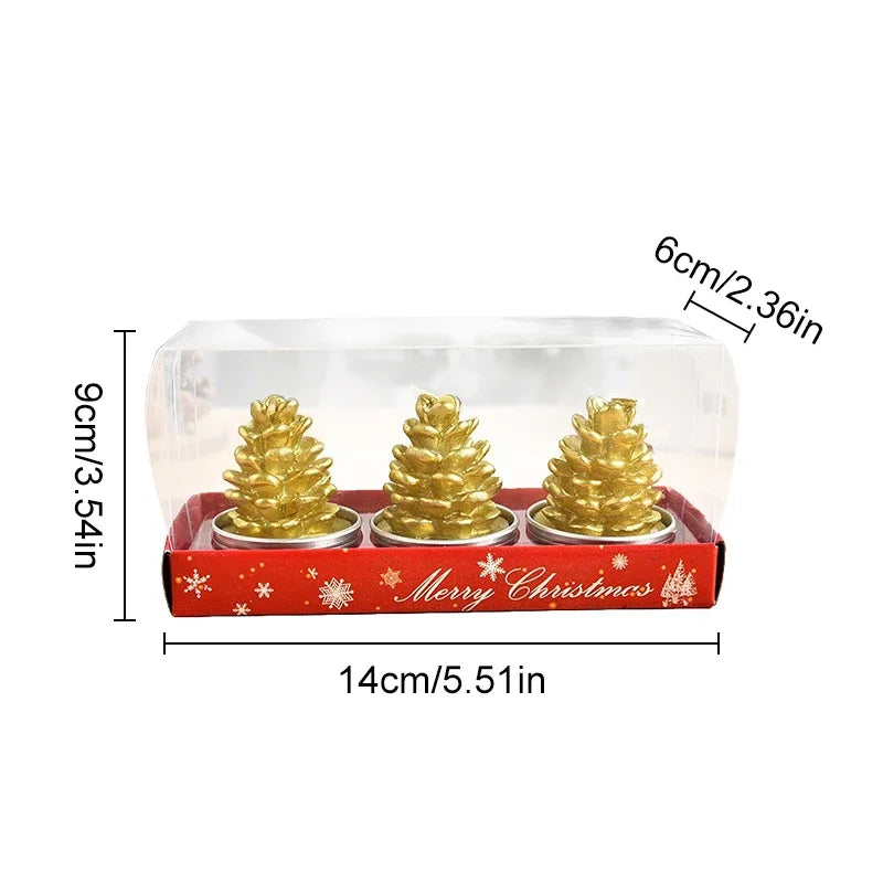 3pcs Christmas Candles Atmosphere Valentine's Day Santa Claus Snowman Xmas Tree Pine Cones Craft Gifts Party Table Decorations