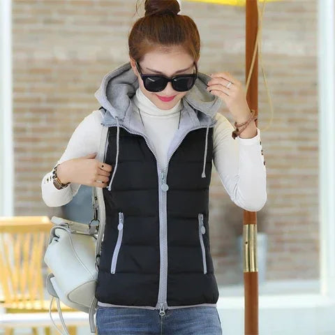 Woman Jacket Vest Autumn Winter Cotton-Padded Coat Vest Female Hooded Cotton Jacket Jacket Chaleco Mujer